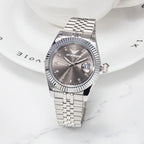 Silver-toned Mmetallic Bracelet Strap & Dark Dial Watch