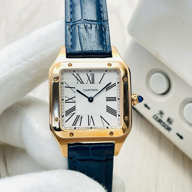 Santos-Dumont Extra-Large Yellow Gold Leather Strap Watch