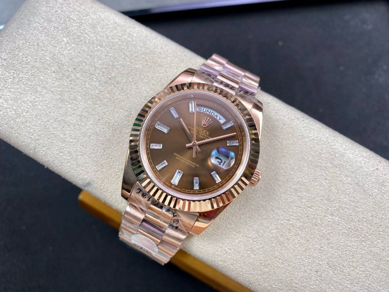 Day-Date 40mm Rose Gold Chocolate Baguette Dial Watch