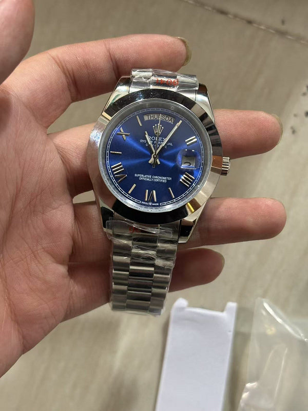Blue Roman Day-Date 40mm White Gold Mens Watch