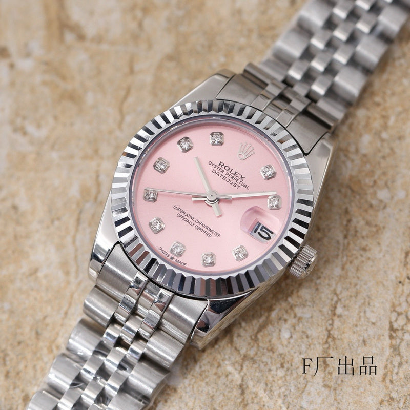31 Oystersteel with Pink Diamond-Set Dial Watch