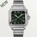 Square Luxury Stainless Steel Watch with Green Dial