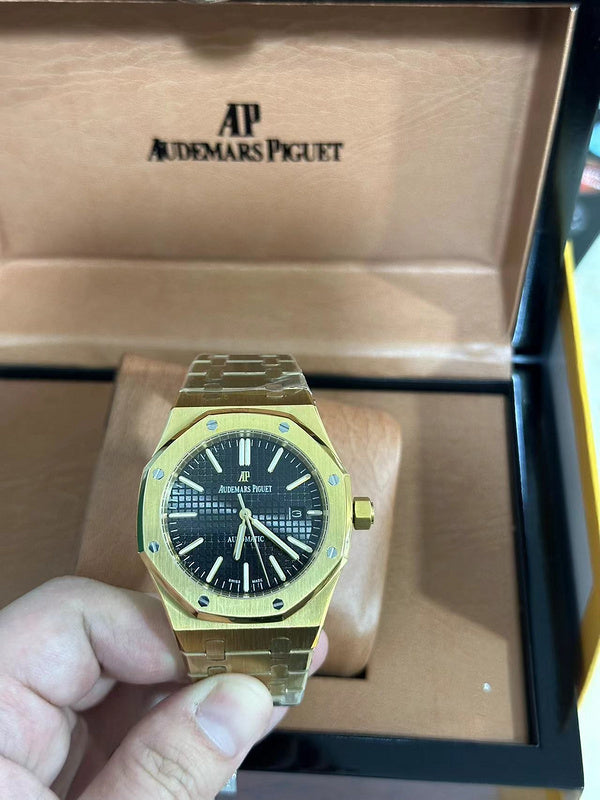 Gold Case and Bracelet With Black "Grande Tapisserie" Dial Watch