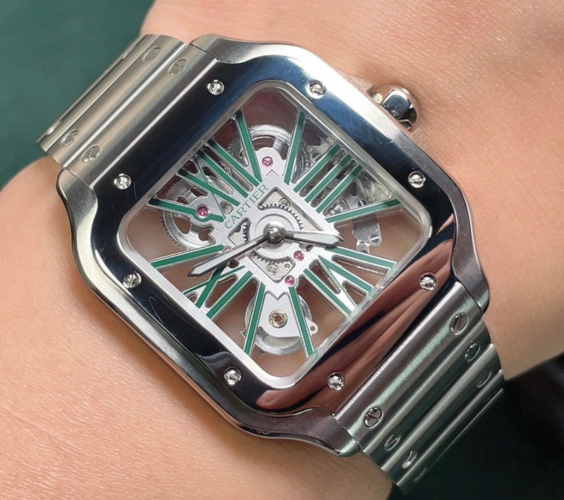 Stainless Steel Case & Green Skeleton Dial Watch