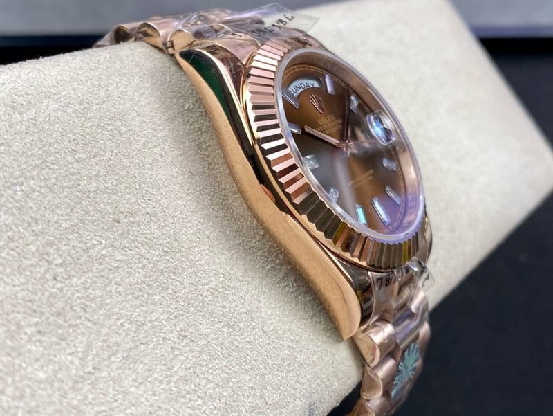 Day-Date 40mm Rose Gold Chocolate Baguette Dial Watch