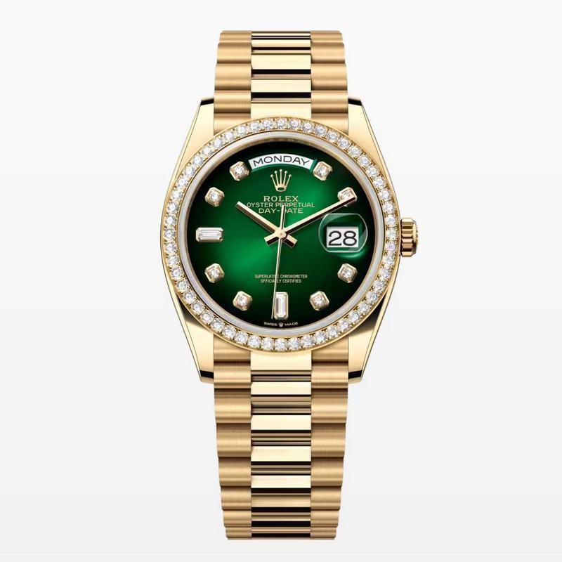 Oyster yellow gold & Green Diamond Dial Set Watch