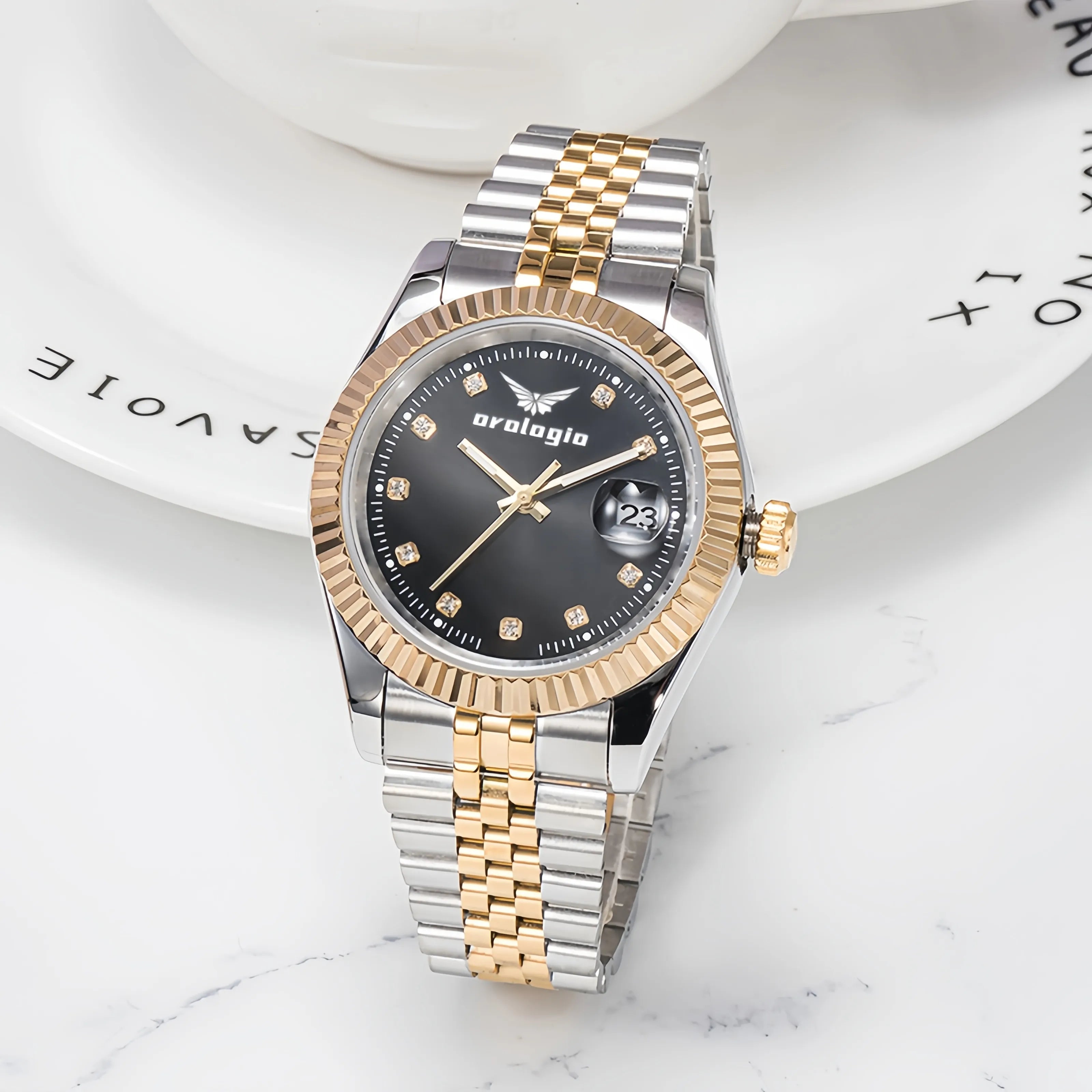 Quartz Two-Tone Silver Gold Stainless Steel Band Watch