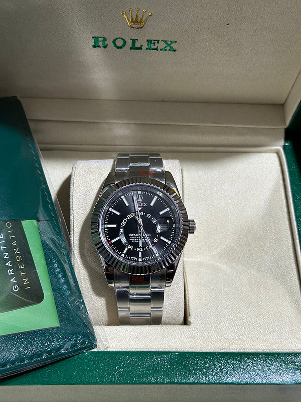 Black Dial Steel White Gold Men's Watch
