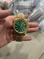 Yellow Gold Bright Green Dial Yellow Gold Bracelet Watch