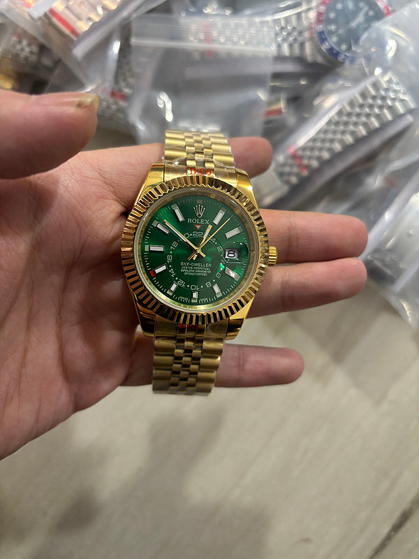 Yellow Gold Bright Green Dial Yellow Gold Bracelet Watch