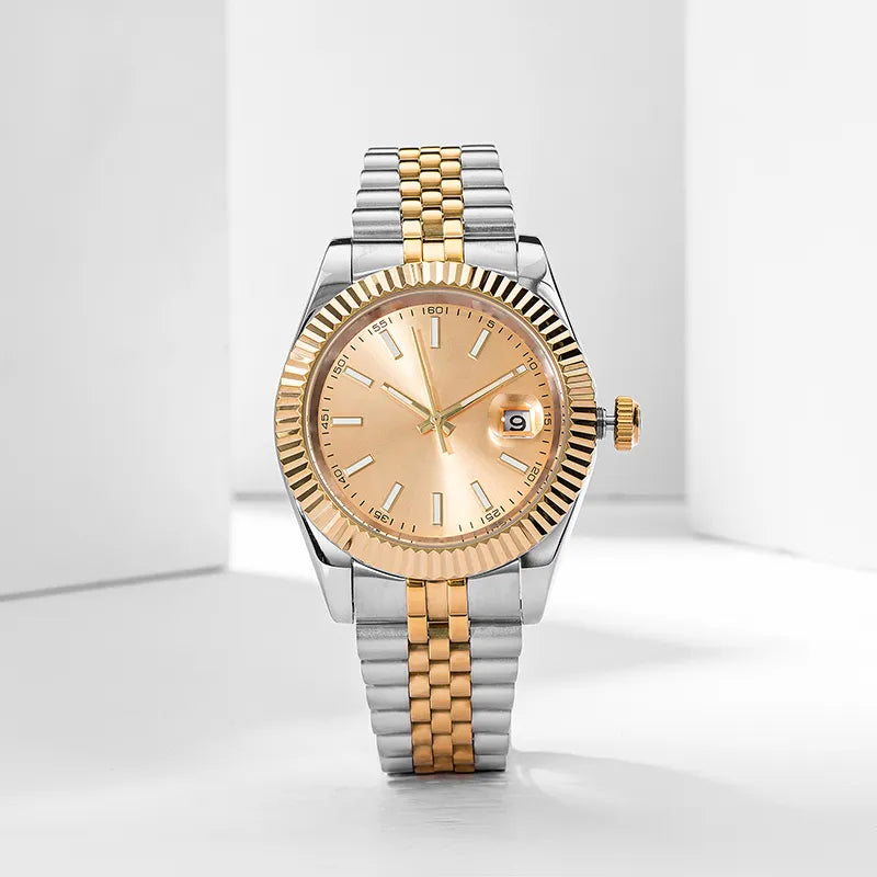 Two-Tone Stainless Steel &  Gold Bracelet Luxury Date Watch