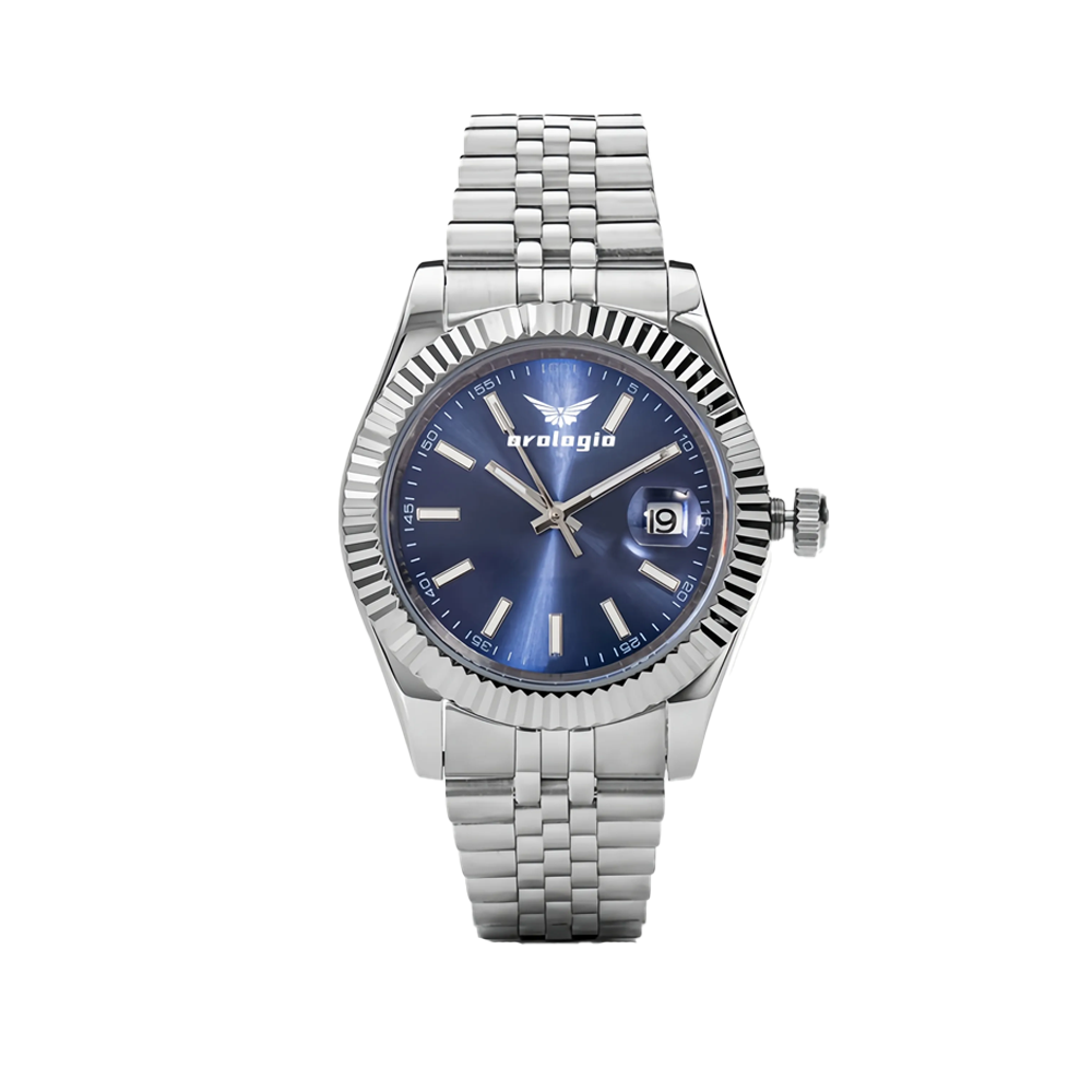 Blue Dial with Fluted Bezel Watch