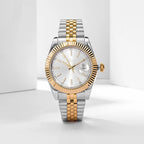 Two-Tone Silver Dial Stainless Steel & Gold Bracelet Luxury Date Watch