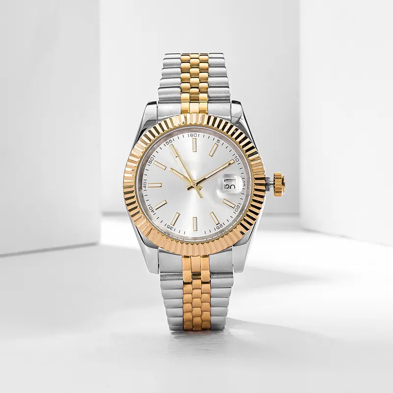 Two-Tone Silver Dial Stainless Steel & Gold Bracelet Luxury Date Watch