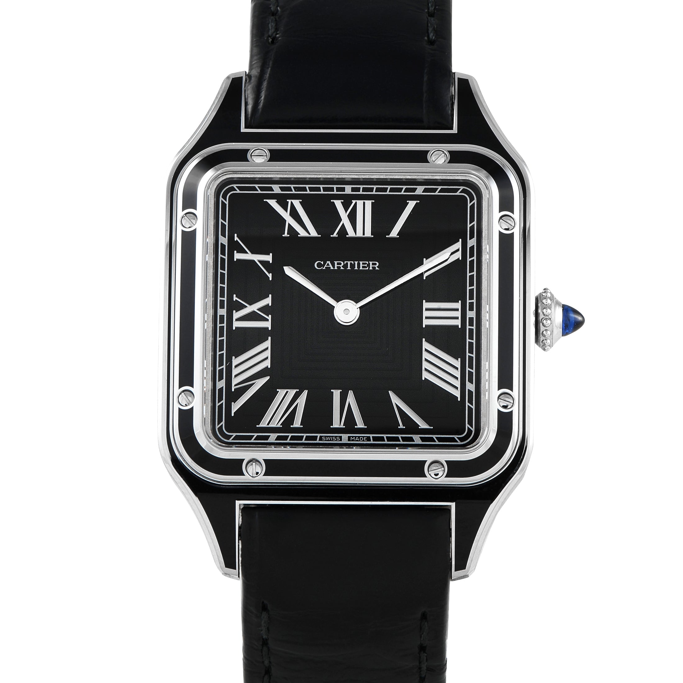 Santos Dumont Black Roman Numeral Dial Watch