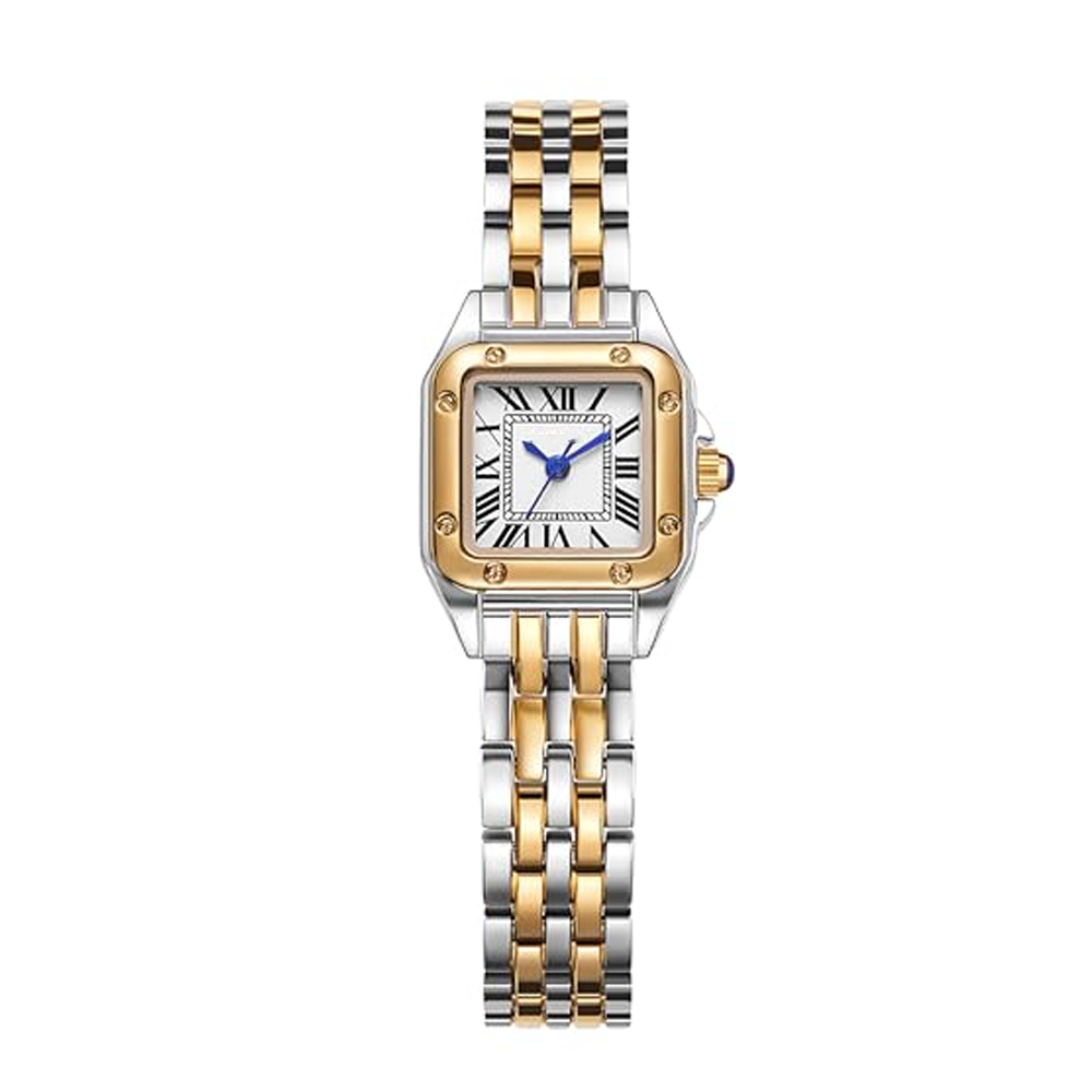 Vintage Stainless Steel and Yellow Gold Plated Quartz Square Watch