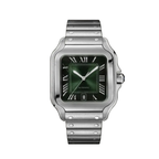 Square Luxury Stainless Steel Watch with Green Dial