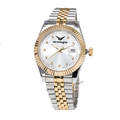 Silver & Gold-Tone Stainless Steel Bracelet Watch with White Dial & Stone Hour Markers