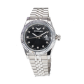 Stainless Steel Bracelet, Black Dial with Crystal Markers Watch