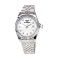 Silver Stainless Steel Strap, White Dial with Rhinestone Markers Watch