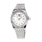 Silver Stainless Steel Strap, White Dial with Rhinestone Markers Watch