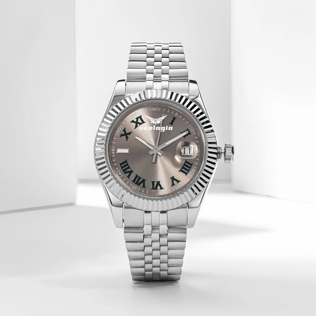 Champagne Dial Fluted Bezel Luxury Watch with Roman Numerals