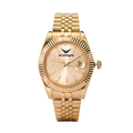 Gold-Tone Textured Bezel with Stainless Steel Link Bracelet Luxury Watch
