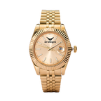 Gold-Tone Textured Bezel with Stainless Steel Link Bracelet Luxury Watch