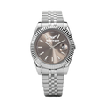 Silver-toned Metal Fluted Bezel & Brown Dial Orologio Watch
