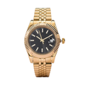 Golden Full Steel Band & Case Luxury-Style Fluted Bezel Wristwatch