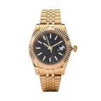 Golden Full Steel Band & Case Luxury-Style Fluted Bezel Wristwatch