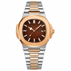 Two-Tone Rose Gold & Silver Luxury Nautilus-Style Watch