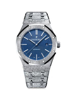 41mm Blue dial Hammered 18K white gold Men's Watch