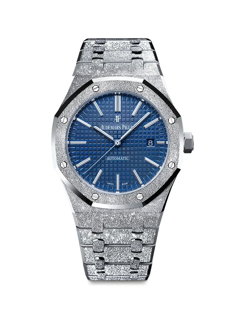 41mm Blue dial Hammered 18K white gold Men's Watch