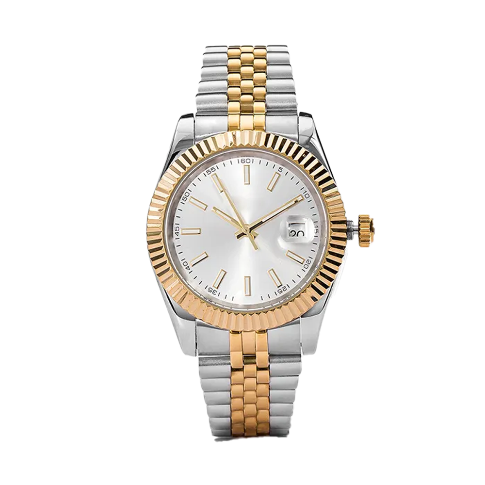 Two-Tone Silver Dial Stainless Steel & Gold Bracelet Luxury Date Watch