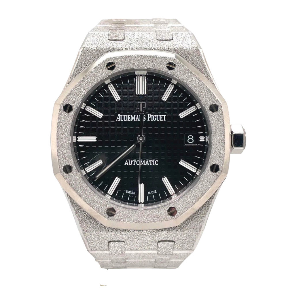 Royal Oak 37mm in White Gold Frosted on White Gold Frosted Bracelet with Black Grande Tapisserie Dial