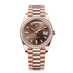 Day-Date 40mm Rose Gold Brown Baguette Dial Diamond Bezel Watch