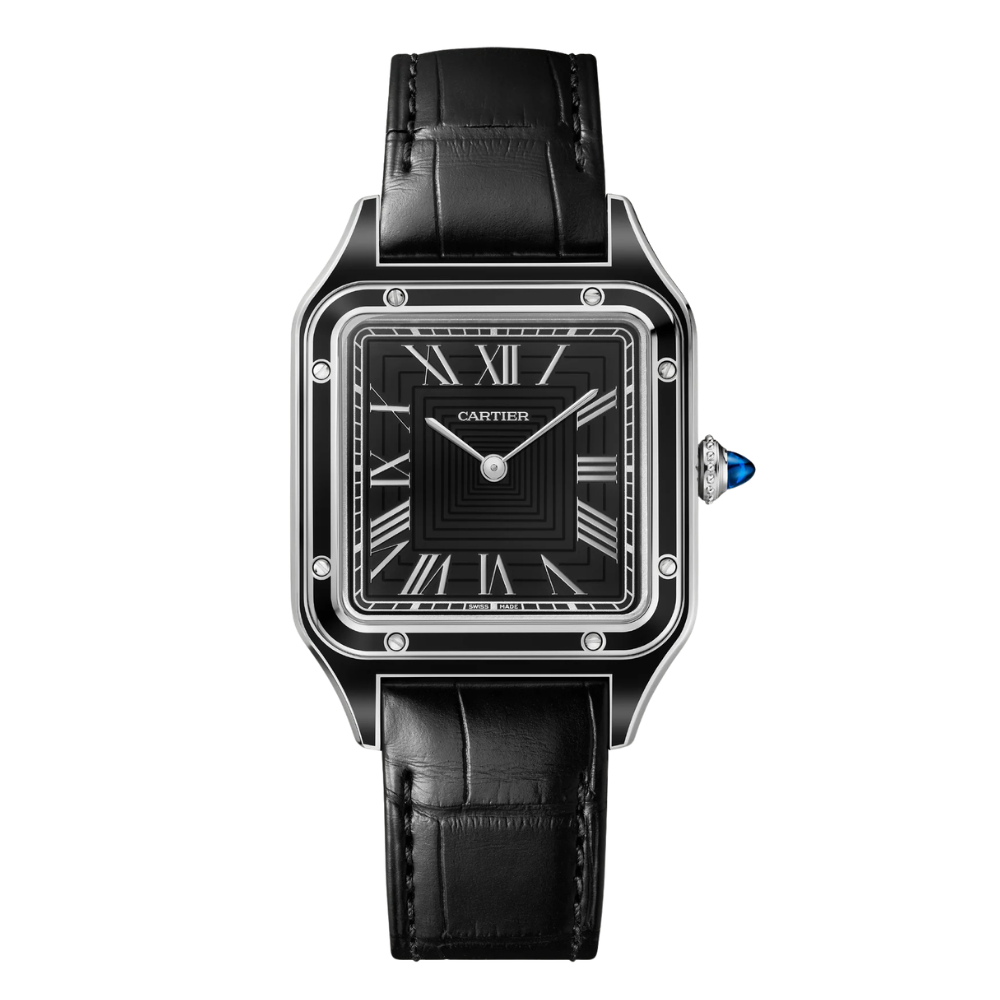 Santos Dumont Black Roman Numeral Dial Watch