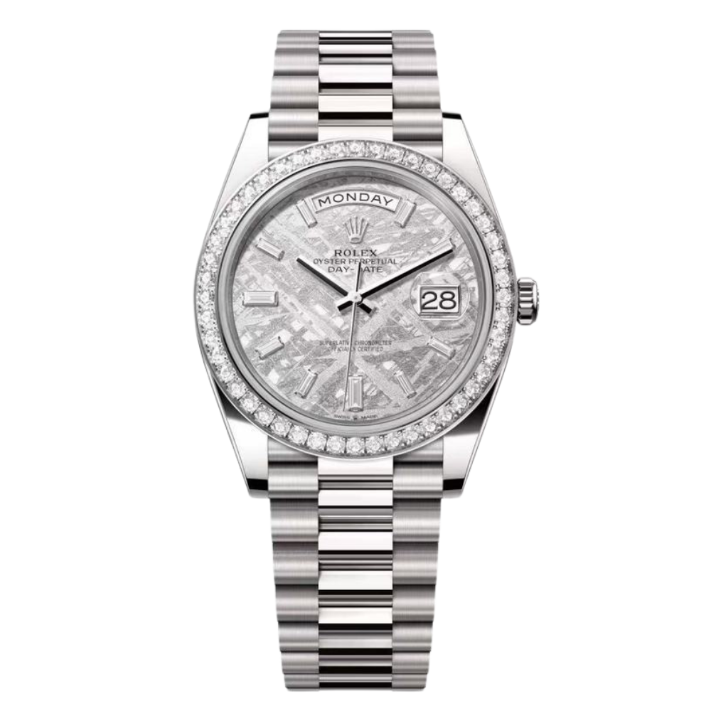 Platinum Day-Date 40 Baguette Diamond Bezel Watch