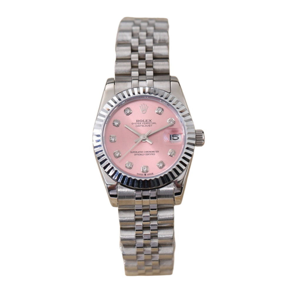 31 Oystersteel with Pink Diamond-Set Dial Watch