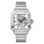 Skeleton Steel & Alligator Strap Watch
