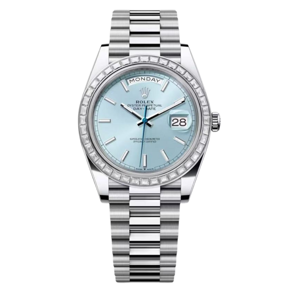 Platinum With Diamond Set Bezel & ice Blue Dial Watch