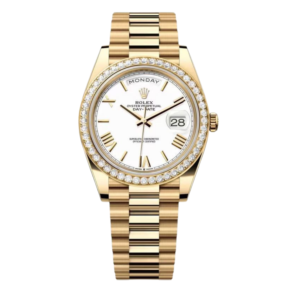 Yellow Gold Wristwatch & White Dial With Roman Numerals Watch