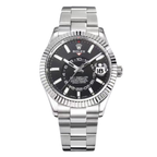 Black Dial Steel White Gold Men's Watch