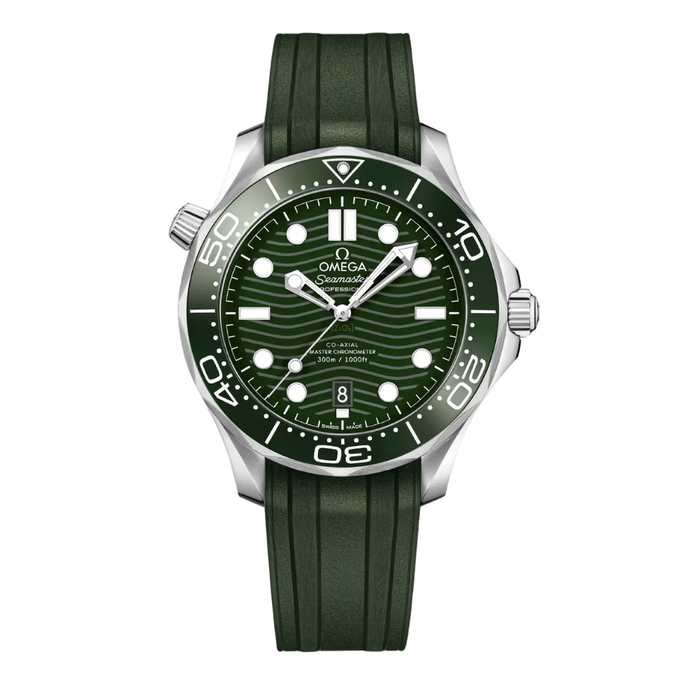 Diver 300M Stainless Steel Watch With Green Ceramic Rubber Strap Dial Watch