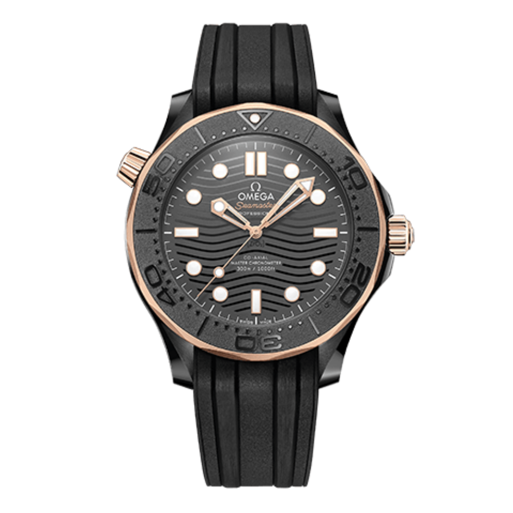Diver 300M 43.5 mm, Black Ceramic on Rubber Strap Watch