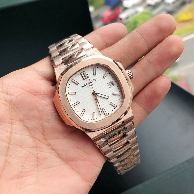 Nautilus Silver Dial 18kt Rose Gold Ladies Watch