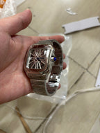 Skeleton Steel & Alligator Strap Watch