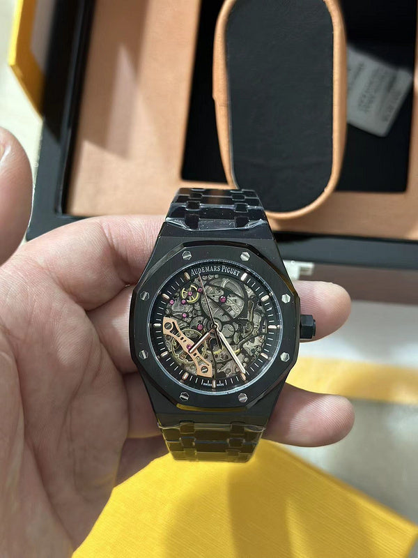 Double Balance Wheel Openworked Black 41mm Watch