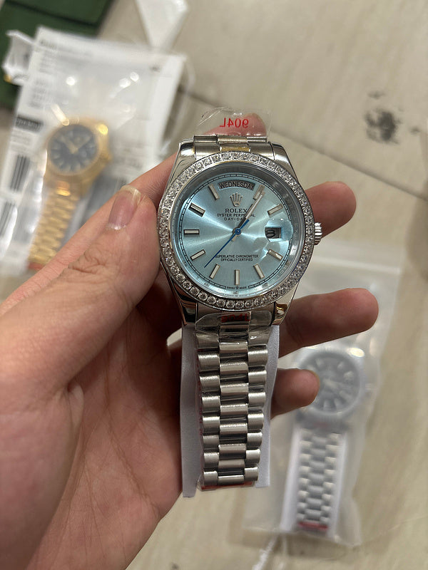 Platinum With Diamond Set Bezel & ice Blue Dial Watch